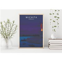 Kansas Travel Poster, Wichita City Print, Keeper Of The Plains, Wall Art, Decor, Ring Fire, Großes Vintage Poster von FunnyStitchesCo