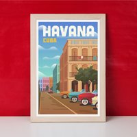 Kuba Reise Poster, Havanna Print, Karibik Wandkunst, Dekor, Minimal Wall Art, Dekoration, Oldtimer, Reisekunst von FunnyStitchesCo