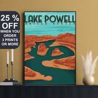 Lake Powell Travel Poster, Utah, Glen Canyon Print, Arizona Art, Utah Park, Us National Retro Horseshoe Bend Art von FunnyStitchesCo