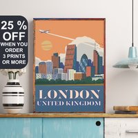 London Travel Poster, Retro Print, East London, England Wall Art, United Kingdom Decor, Vintage Style, Skyline, Ower Hamlets von FunnyStitchesCo