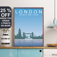 London Travel Print, Wall Art, England Vintage Poster, United Kingdom, Big Ben Skyline, Westminster Bridge, Clock Tower von FunnyStitchesCo