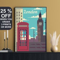 London Travel Print, Wall Art, England Vintage Poster, United Kingdom, Big Ben Skyline, Westminster Bridge, Clock Tower von FunnyStitchesCo