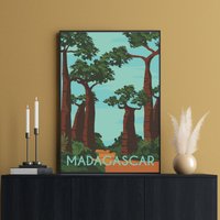 Madagaskar Poster, Druck, Wandkunst, Baobab Bäume Afrika Savanne, Reise Geschenk, Kunstdruck von FunnyStitchesCo