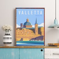 Malta Travel Poster, Valletta Print, St Paul Es Anglican Cathedral, Dome Of Our Lady Of Mount Carmel, Skyline, Island Art von FunnyStitchesCo