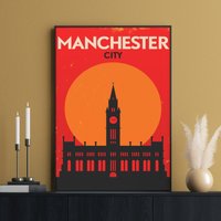 Manchester Print, England Travel Poster, Town Hall, Home Decor, Cityscape, United Kingdom Uk Artwork von FunnyStitchesCo