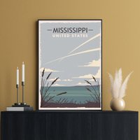 Mississippi Travel Poster, Dekor, River, Retro Print, Magnolia State, Kunstwerk, Art von FunnyStitchesCo