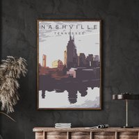 Nashville Travel Poster, Art, Print, Tennessee Skyline, Music City, Usa Geschenkposter von FunnyStitchesCo