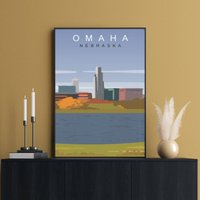 Nebraska Travel Poster, Omaha Print, Missouri River, Wall Art, Skyline, Cityscape, Cornhuskers von FunnyStitchesCo