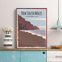 New South Wales Travel Poster, Australien Print, Pebbly Beach, Seal Rocks, Australia Beache, Nsw Wanddekoration, Kunstdruck Geschenk von FunnyStitchesCo