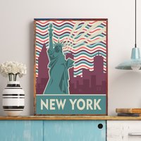 New York Travel Poster, Liberty Statue, City Skyline, Print, Wall Art, Nyc United States Art von FunnyStitchesCo