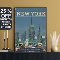 New York Travel Poster, Liberty Statue, City Skyline, Print, Wall Art, Nyc United States Art von FunnyStitchesCo