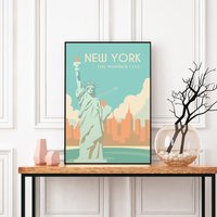 New York Travel Poster, Liberty Statue, City Skyline, Print, Wall Art, Nyc United States Art von FunnyStitchesCo