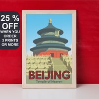 Peking Reiseposter, China Print, Minimalistisch, Tempel Des Himmels, Zentral Peking, 坛 Tiāntán, Wandkunst, Wahrzeichen, Kunst Geschenk von FunnyStitchesCo