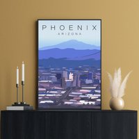 Phoenix Travel Poster, Arizona Wandkunst, Skyline Druck, Southwest Dekor, Geschenk, Valley Of The Sun, Art, Cityscape von FunnyStitchesCo