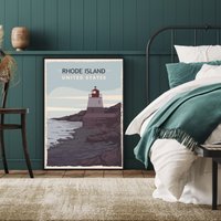 Rhode Island Travel Poster, Newport Print, Küstenwandkunst, Prudence Island, Leuchtturm Strand Blockinsel, Große Wandkunst von FunnyStitchesCo