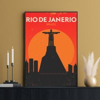 Rio De Janeiro Reiseposter, Brasilien Poster, Druck, Kunstdruck, Kunstdrucke, Copacabana Reise Geschenk von FunnyStitchesCo