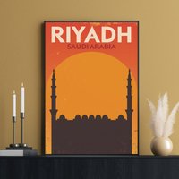 Riyadh Travel Poster, Saudi Arabia Print, Al Rajhi Grand Mosque, Moderne Minimal, Riad Skyline, Wandkunst, Stadt Sehenswürdigkeiten von FunnyStitchesCo