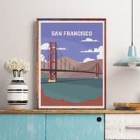 San Fransisco Travel Poster, Francisco Print, Golden Gate Bridge California Art, Fran Print von FunnyStitchesCo