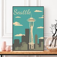 Seattle Poster, Washington Travel Space Needle, Skyline, Wall Art, Pacific Northwest, World Es Fair Legacy, Usa Poster von FunnyStitchesCo