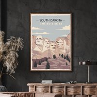 South Dakota Travel Poster, Kunstdruck, Mount Rushmore National Memorial Print, Mt.rushmore Print von FunnyStitchesCo