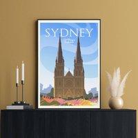 Sydney Travel Poster, Australien Print, St Mary Es Cathedral, Landmark, Australia, Geschenk, New South Wales, Moderne Kunst von FunnyStitchesCo