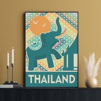 Thailand Poster, Elefant Reiseposter, Südost Asien, Phuket Wandkunst, Chang Thai Art Decor von FunnyStitchesCo