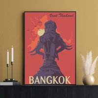 Thailand Reiseposter, Bangkok Druck, Dreiköpfige Elefanten Statue, Wandkunst, Thai Geschenk, Asien Kunstdruck, Erawan Museum, Geschenk von FunnyStitchesCo