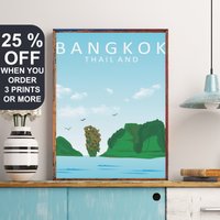 Thailand Reiseposter, Bangkok Print, Wandkunst, Geschenk, Asien Kunstdruck, Phang Nga Bay Marine Park, Cheow Lan Lake, Geschenk von FunnyStitchesCo