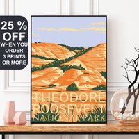 Theodore Roosevelt National Park Poster, North Dakota Druck, Vintage Reisegeschenke, Wanddekoration, Wandkunst, Kunstdrucke von FunnyStitchesCo