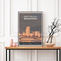 Utah Travel Poster, West Valley City, Salt Lake County, Utha Dekor, Cityscape, Skyline, Art Gift, Wall von FunnyStitchesCo