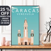 Venezuela Travel Poster, Caracas Print, National Pantheon, Santísima Trinidad Church, Kunst, Kunstwerk, Südamerika von FunnyStitchesCo