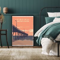 Virginia Travel Poster, Vintage Rustikales Beach Print, River City, Wine Country, Fishing Pier von FunnyStitchesCo