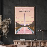 Washington Dc Reiseposter, Monument, Lincoln Memorial, Print, Amerika Reisedruck, City Skyline Wandkunst, Dekor von FunnyStitchesCo