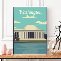 Washington Dc Reiseposter, Thomas Jefferson Memorial, National Mall, Print, Amerika Reisedruck, City Skyline Wandkunst, Dekor von FunnyStitchesCo