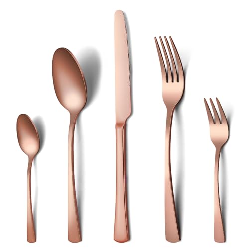 Funnydin 30 Stück Besteck Set 6 Personen, Premium-Edelstahl Besteck Set mit Gabel, Messer, Löffel, Spülmaschinenfest, Einzigartige Rose-Gold-Look von Funnydin