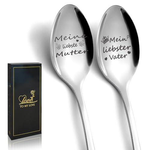 Mama und Papa Geschenke, Vatertagsgeschenke für Papa, Funnydin 2 Stücke Edelstahl Teelöffel, Kaffeelöffel mit Gravur - Mein liebster Vater, Meine liebste Mutter, Muttertagsgeschenke für Mama Mama und Papa Geschenke, Vatertagsgeschenke für Papa, Funnydin 2 Stücke Edelstahl Teelöffel, Kaffeelöffel mit Gravur - Mein liebster Vater, Meine liebste Mutter, Muttertagsgeschenke für Mama von Funnydin