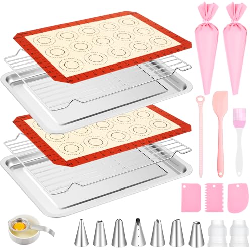 Funnymoom 25-teiliges Edelstahl-Keks-Backblech-Set mit Silikon-Backmatten-Set, 4-teilig, Spritzbeutel und Spitzen, 15-teilig, Bratwerkzeug-Set, 4-teilig Funnymoom 25-teiliges Edelstahl-Keks-Backblech-Set mit Silikon-Backmatten-Set, 4-teilig, Spritzbeutel und Spitzen, 15-teilig, Bratwerkzeug-Set, 4-teilig von Funnymoom