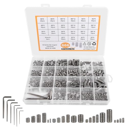 666 Stück Madenschrauben Sortiment Set, M2 M3 M4 M5 M6 M8 Inbuskopf Innensechskant Gewindestifte Schrauben Wurmschraube Sechskantkopf Inbusschraube Edelstahl Madenschrauben Set mit Inbusschlüssel 666 Stück Madenschrauben Sortiment Set, M2 M3 M4 M5 M6 M8 Inbuskopf Innensechskant Gewindestifte Schrauben Wurmschraube Sechskantkopf Inbusschraube Edelstahl Madenschrauben Set mit Inbusschlüssel von Funnytek