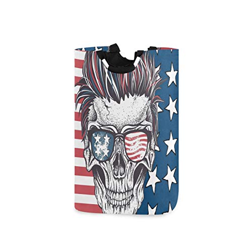 Funnyy Wäschekörbe, USA-Flagge, Totenkopf-Muster, faltbar, faltbar, mit Griffen für Zuhause, Badezimmer, Schlafzimmer, Waschküche, 50 l von Funnyy