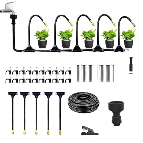 Automatisches 360°-Tropfbewässerungs-Set, verstellbare Universal-Sprühdüse, robustes Kupfer-Zerstäubungssystem für Garten/Rasen/Gewächshaus, multidirektionale Rotation und Schnellverbinder, 90 m von Funpynani