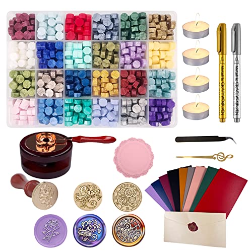 Siegelwachs Perlen Set, Wachs Stempel Set 600 Pieces 24 Colours Wachs Siegelstempel Set (D) von Funrelaxer