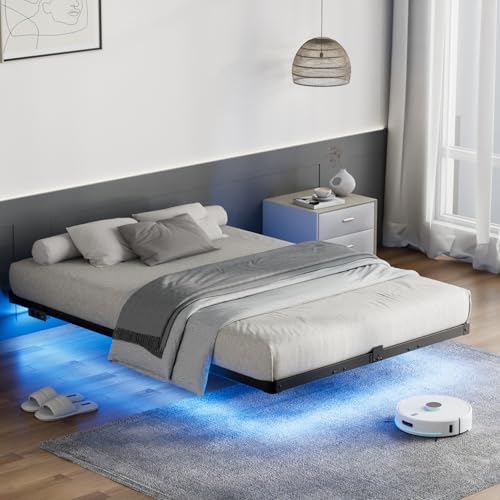 Funshed Bettgestell 140x200, Modernes schwebendes Bettgestell 140x200 mit USB-Ladeanschluss, intelligente LED Beleuchtung, Bettrahmen 140x200cm, Stabiler und Solider Metallrahmen von Funshed