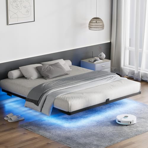 Funshed Bettgestell, Modernes schwebendes Bettgestell mit USB-Ladeanschluss, intelligente LED Beleuchtung, Stabiler und Solider Metallrahmen, Keine Federn erforderlich von Funshed