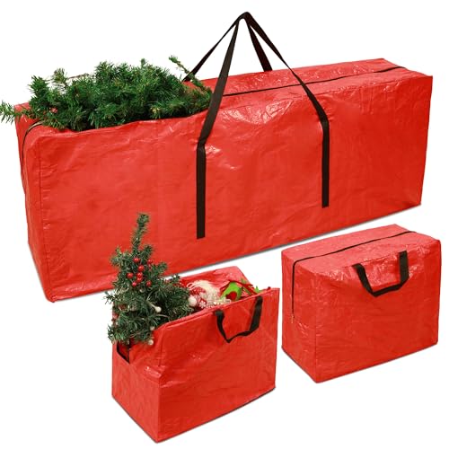 Funshot 3 Stück Weihnachtsbaum Aufbewahrungsbeutel mit 2 Weihnachtsdekoration Taschen große grüne Weihnachtsbaum Aufbewahrungsbox Baum Aufbewahrungshülle für 9ft künstlichen Bäumen wasserdicht von Funshot