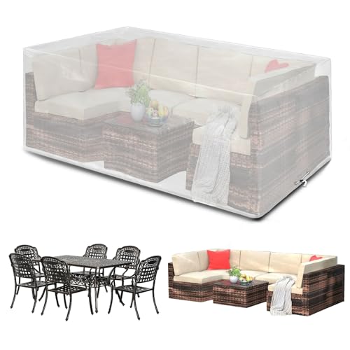 Funshot Abdeckung für Gartenmöbel,240x140x90cm, Wasserdicht Schutzhülle Gartentisch Abdeckplane Gartenmöbel Abdeckung für Loungemöbel Möbelsets, Transparent von Funshot