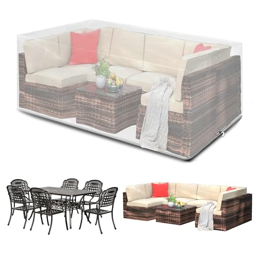 Funshot Abdeckung für Gartenmöbel Wasserdicht Schutzhülle Gartentisch Abdeckplane Gartenmöbel Abdeckung für Loungemöbel Möbelsets,Winterfest,Winddicht Anti-UV,250x200x90cm Transparent von Funshot