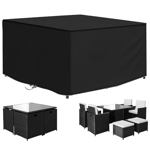 Funshot Gartenmöbel Abdeckung Wasserdicht, 125x125x70 cm, 420d Oxford-Gewebe Abdeckplane für Gartentische, Loungemöbel, Terrassenmöbel, Gartentisch-Schutzhülle für Gartenmöbel, Quadratisch von Funshot