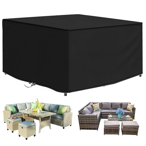 Funshot Gartenmöbel Abdeckung Wasserdicht, 300 x 300 x 90cm, Abdeckplane für Gartentische, Terrassenmöbel, 420d Oxford-Gewebe, Schutzhülle für Tische Und Stühle, Sofas, Rattanmöbel von Funshot
