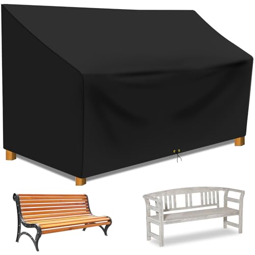 Funshot Garden Bench Covers Waterproof, Outdoor Patio Bench Cover 2 Seater, Garden seat Cover, Bench Covers with Drawstring, Anti-UV Wind Waterproof (Black-210d, 163 x 66 x 63/89cm) von Funshot