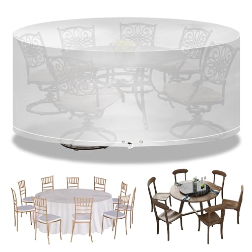 Funshot Gartenmöbel Abdeckung wasserdichte Rund, Ø 250x90cm, Gartentisch Abdeckplane Winddicht, Outdoor-Tischabdeckung für Möbelsets, Schutzhülle Gartenmöbel, Polyethylen, Transparente von Funshot
